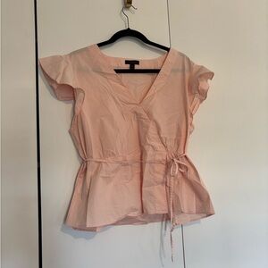 J. Crew Pink Flutter Sleeve Tie Front Peplum Blouse